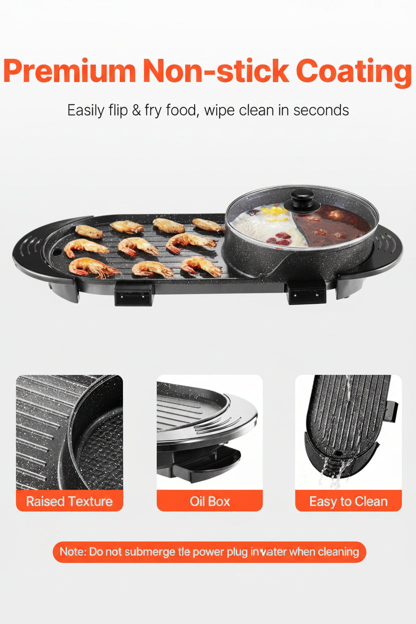 Multifunctional cooking pan with non-stick coating features on a white background